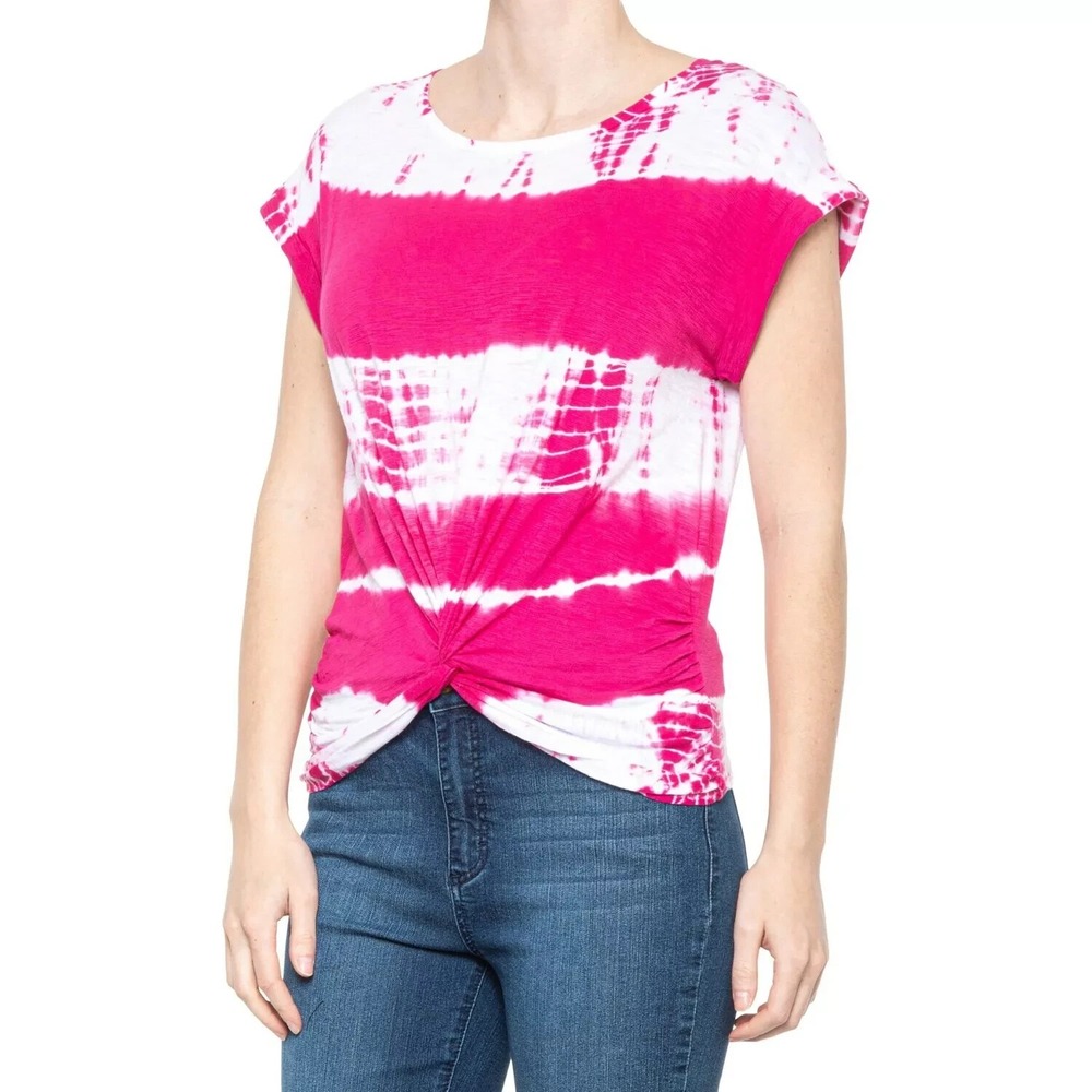 Lucky‎ Brand Tie Dye Knotted Top Size L Hot Pink Boho Relaxed